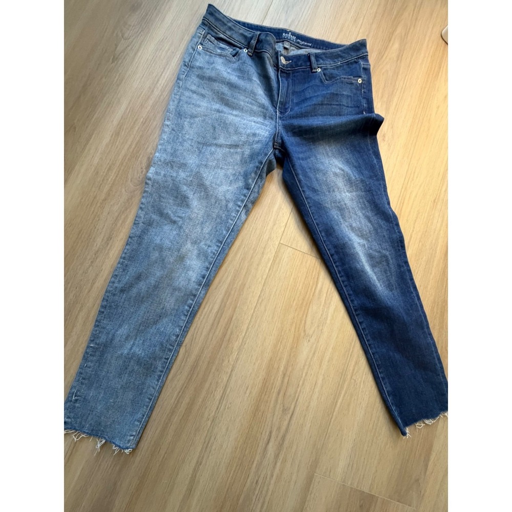 NY&Co Soho Jeans Womens 8 Boyfriend Two Tone Colorblock Raw Hem Mixed Wash Blue
